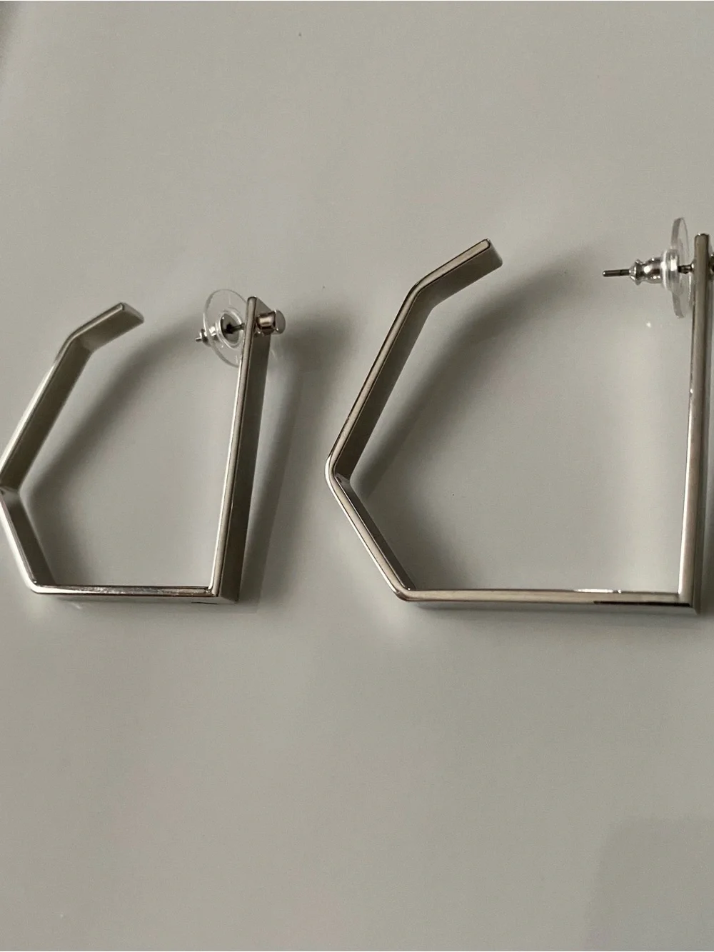 Minimalist Silver Geometric Hex Hoop Earrings